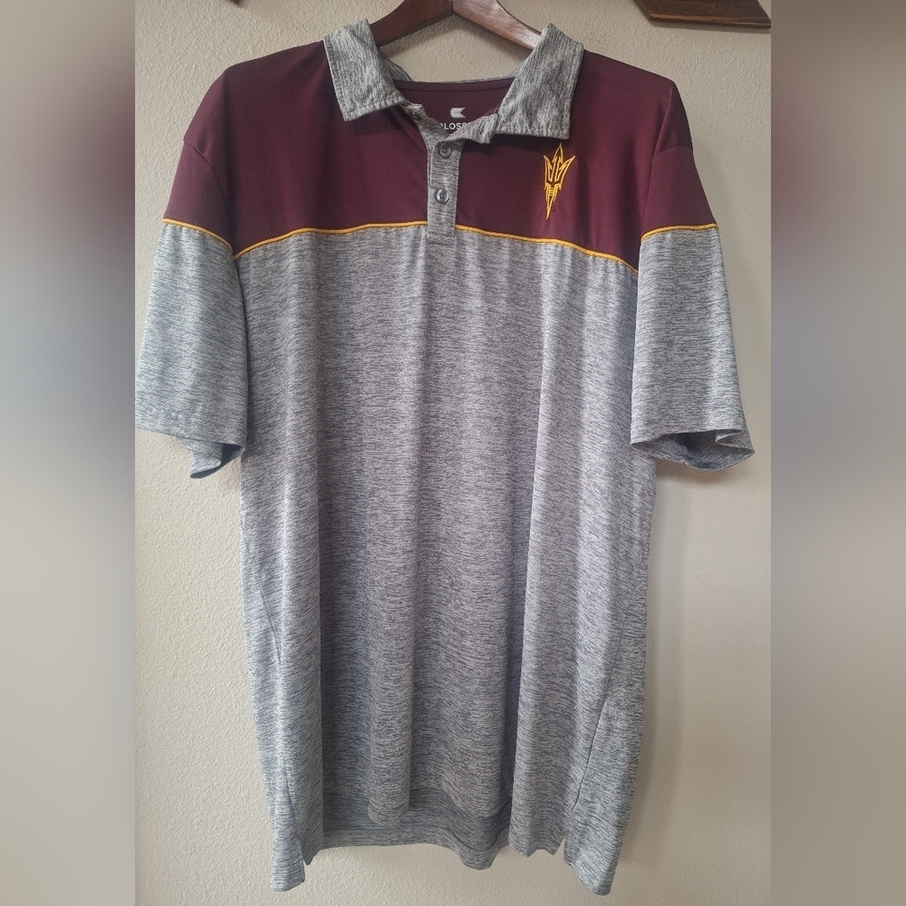 Colosseum Arizona State Sun Devils Birdie Golf Polo Maroon/Gray Mens XXL